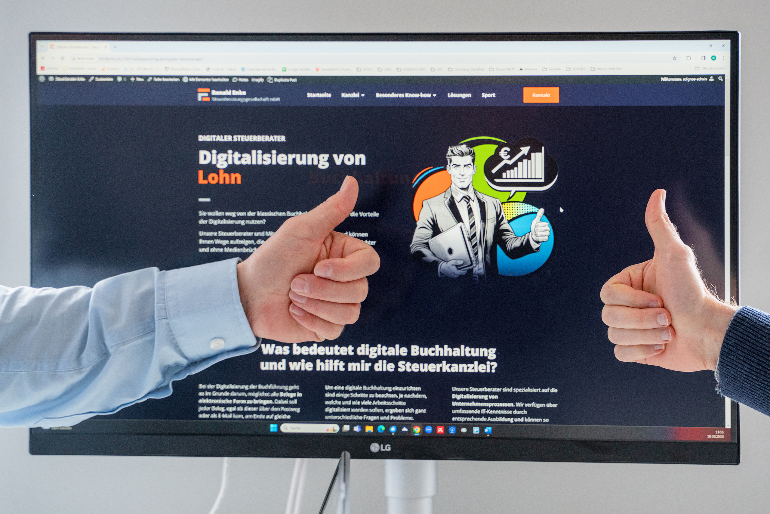 Präsentation einer von Adignos gestalteten Website zur Digitalisierung von Lohnbuchhaltung und Steuerberatung.