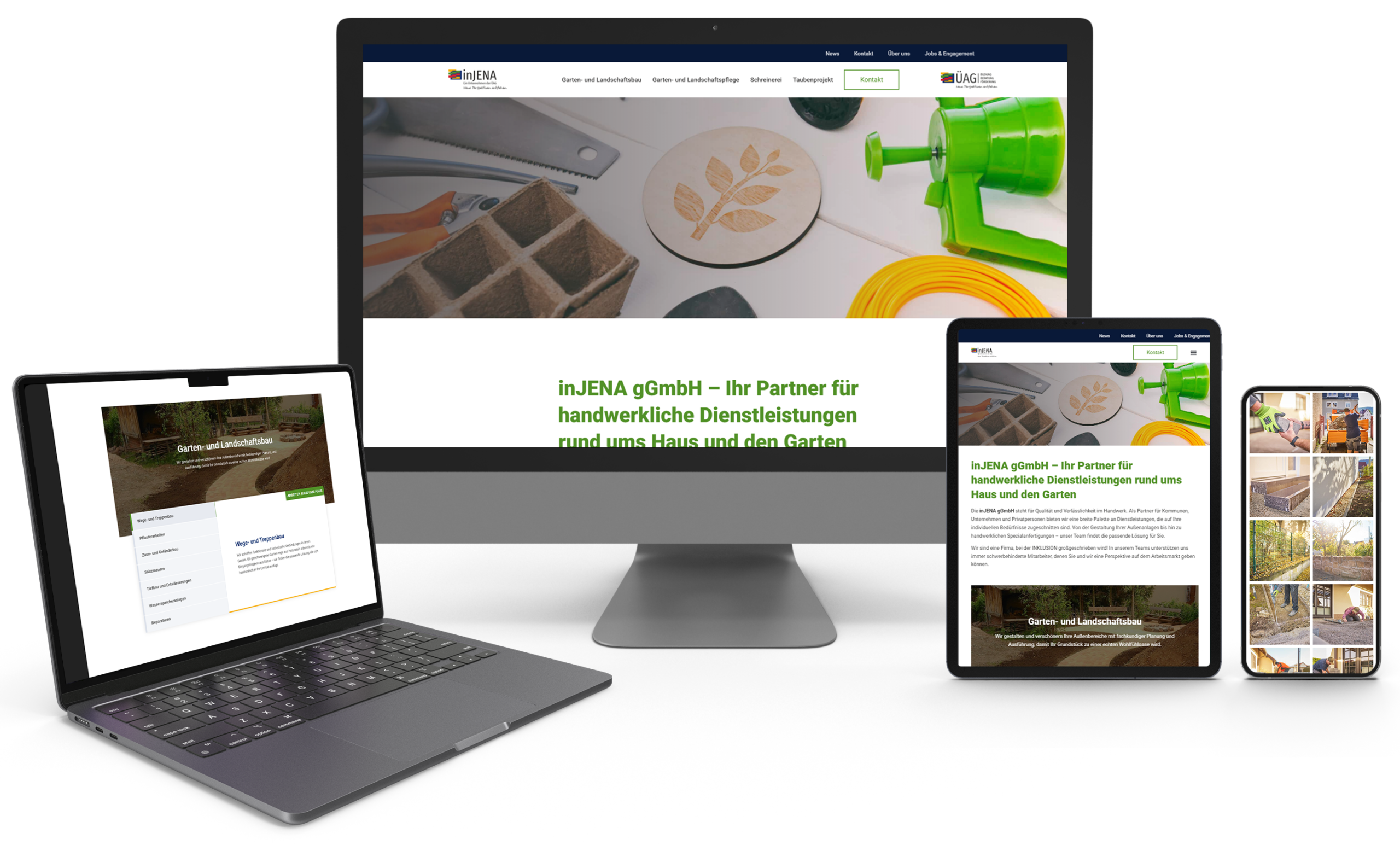 Responsive Webdesign von inJENA für handwerkliche Dienstleistungen rund um Haus und Garten auf Desktop, Laptop, Tablet und Smartphone.