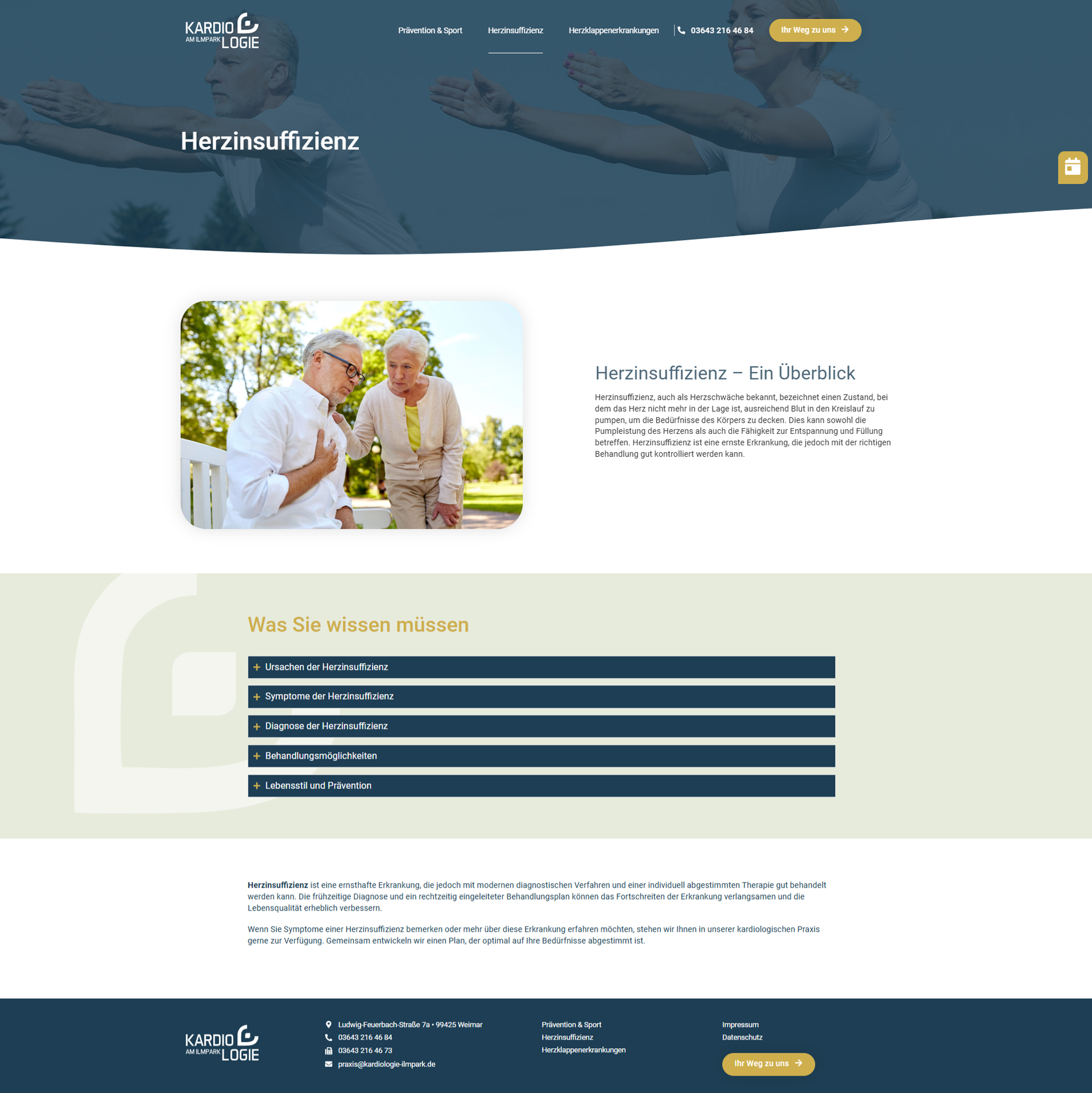 Website der Kardiologie am Ilmpark mit Informationen zu Ursachen, Symptomen, Diagnose und Behandlung einer Herzinsuffizienz.