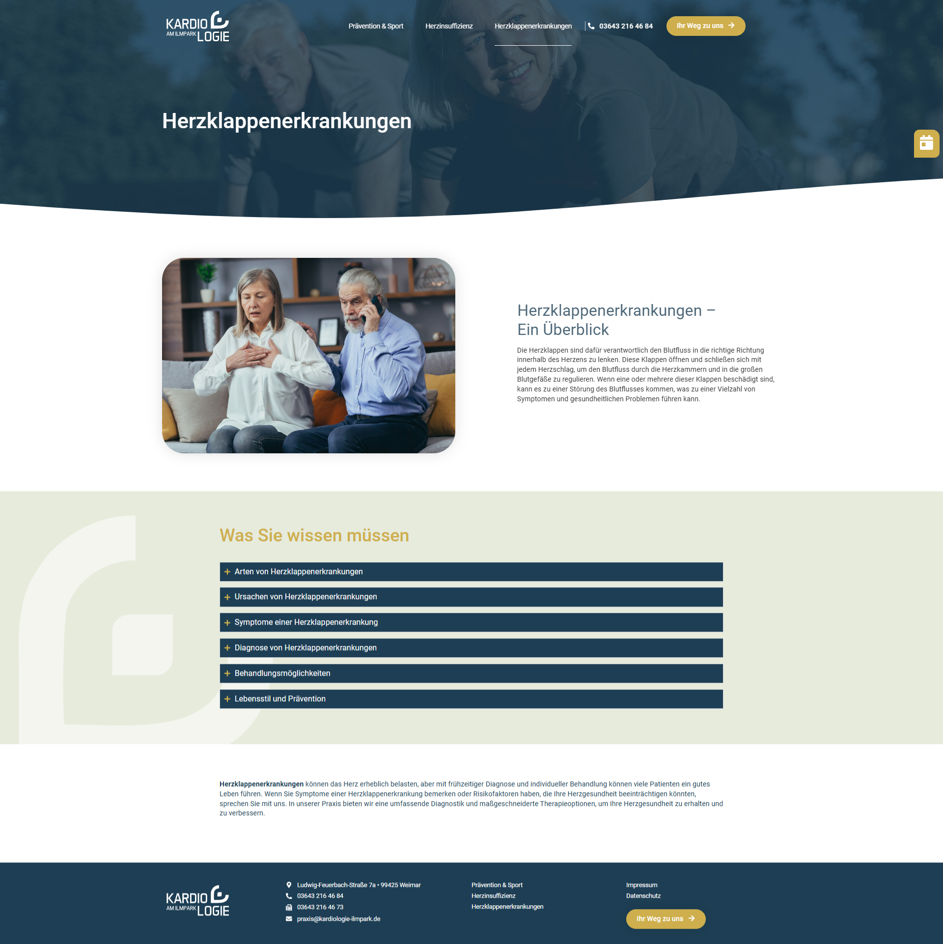 Website der Kardiologie am Ilmpark mit Informationen zu Arten, Symptomen, Diagnose und Behandlung von Herzklappenerkrankungen.