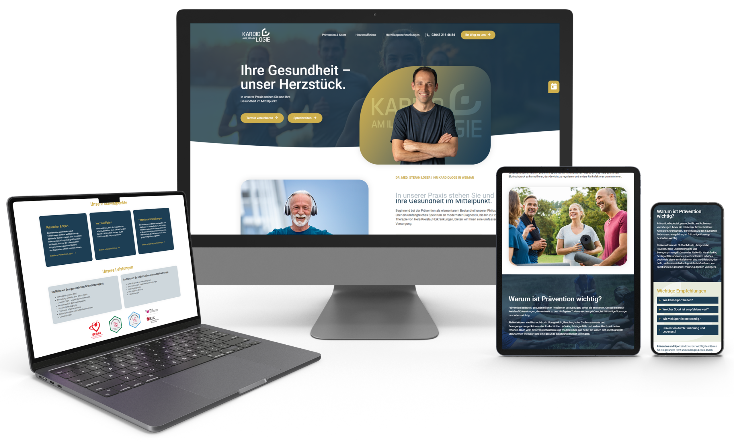Responsive Webdesign der Kardiologie am Ilmpark in Weimar auf Desktop, Laptop, Tablet und Smartphone.