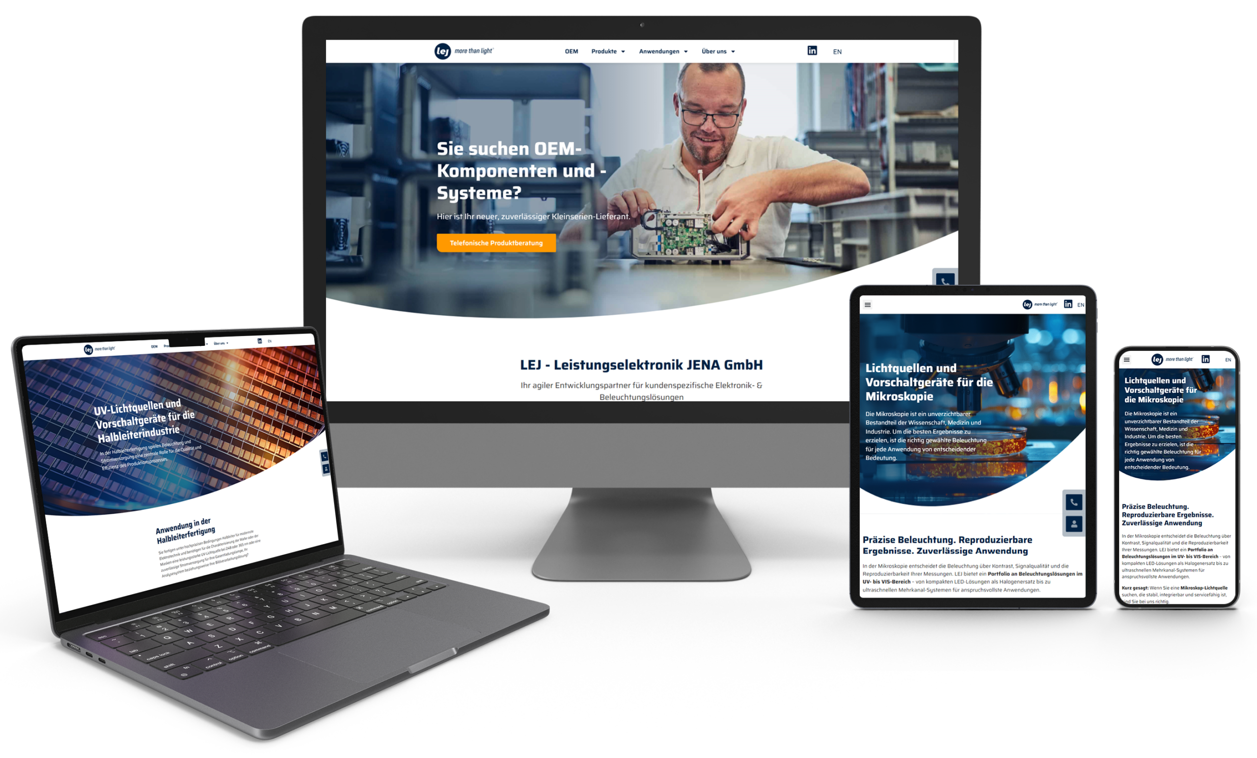 Responsive Website-Relaunch für LEJ Leistungselektronik Jena auf Desktop, Tablet und Smartphone