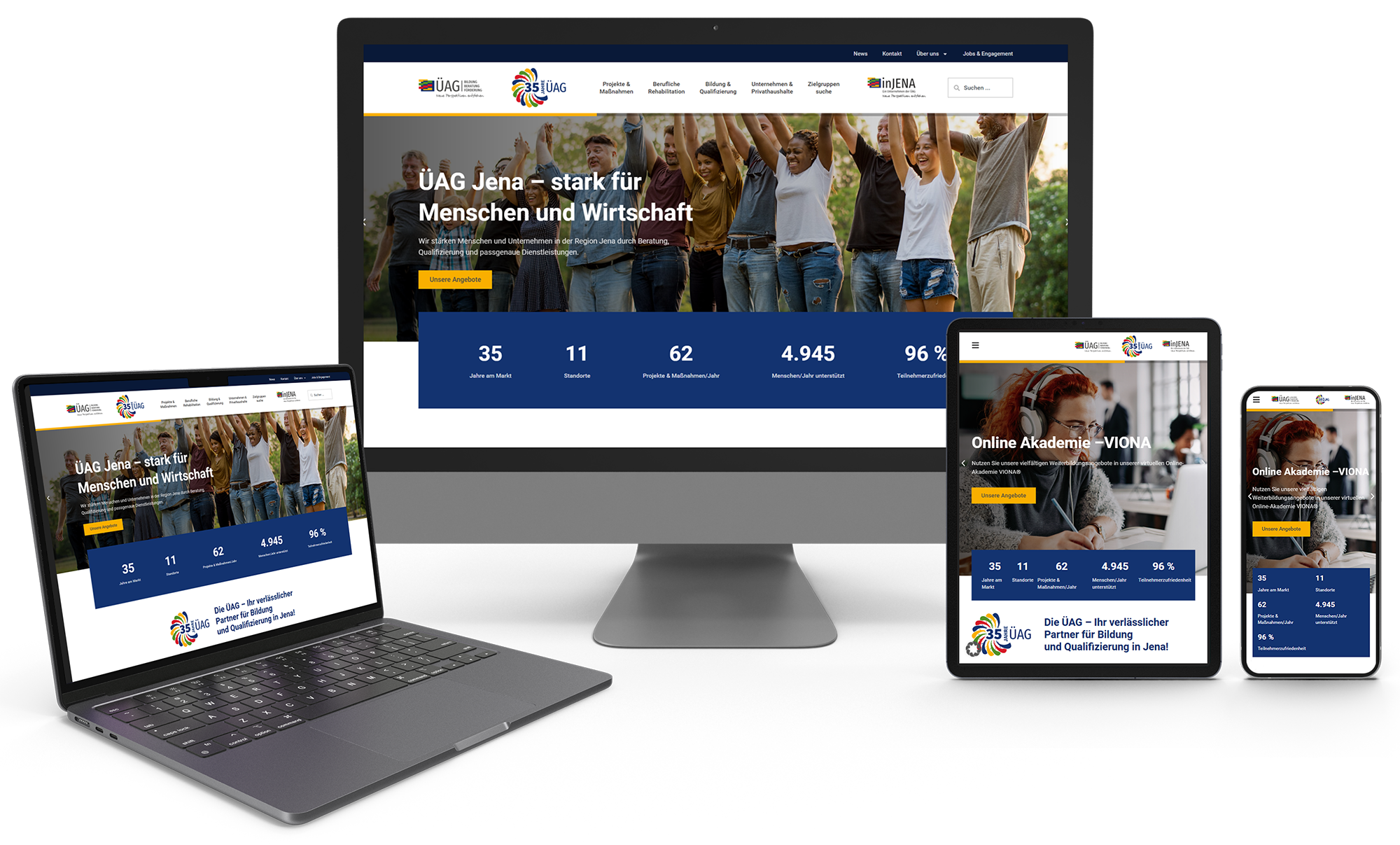 Website-Relaunch im Desktop-, Tablet- und Smartphone-Mockup für Bildung, Beratung und Förderung