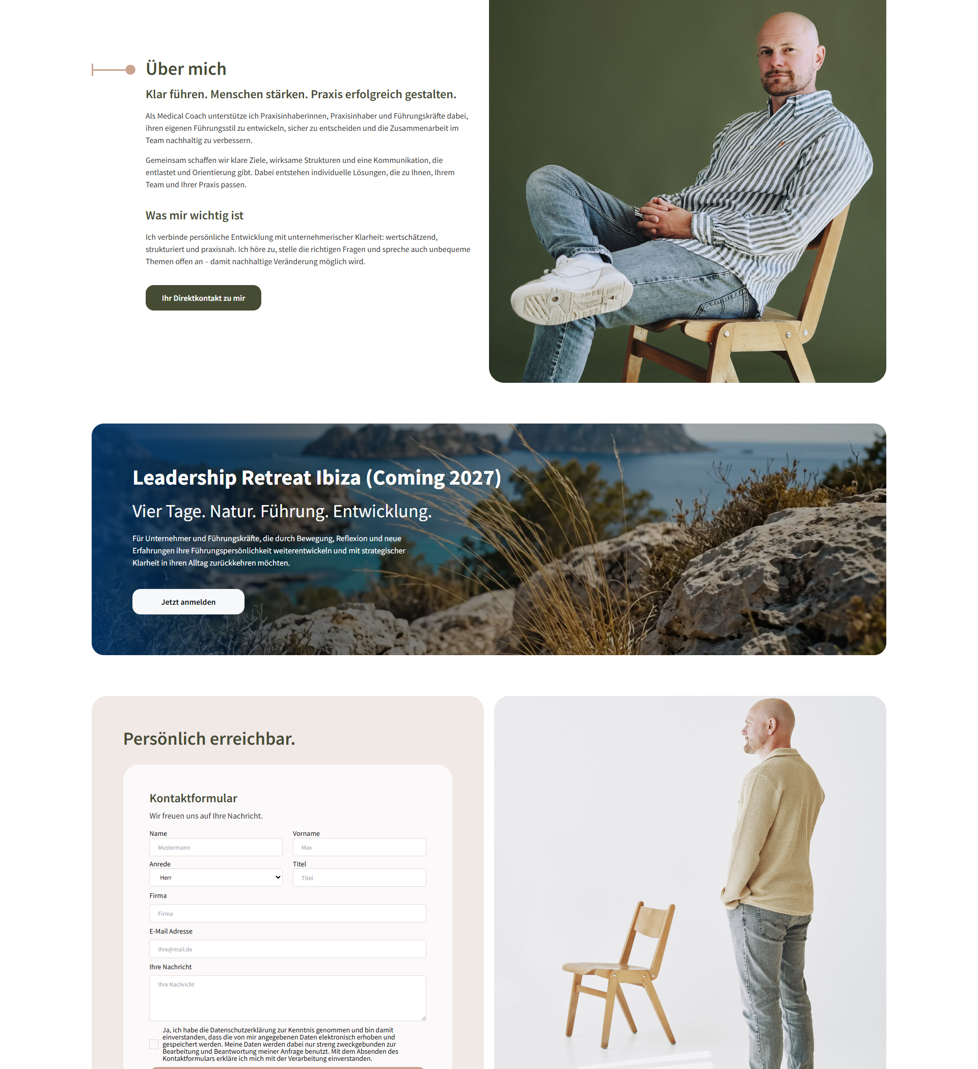 Website von Oliver Kleemeyer mit Vorstellung als Medical Coach, Informationen zu Führung und Kommunikation sowie Kontaktmöglichkeit.