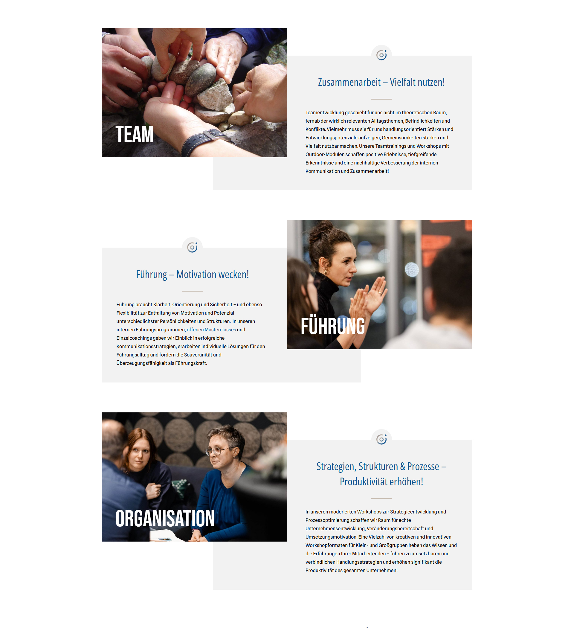 Website von SP Training & Consulting mit Angeboten zu Teamentwicklung, Führung sowie Strategie- und Organisationsberatung.