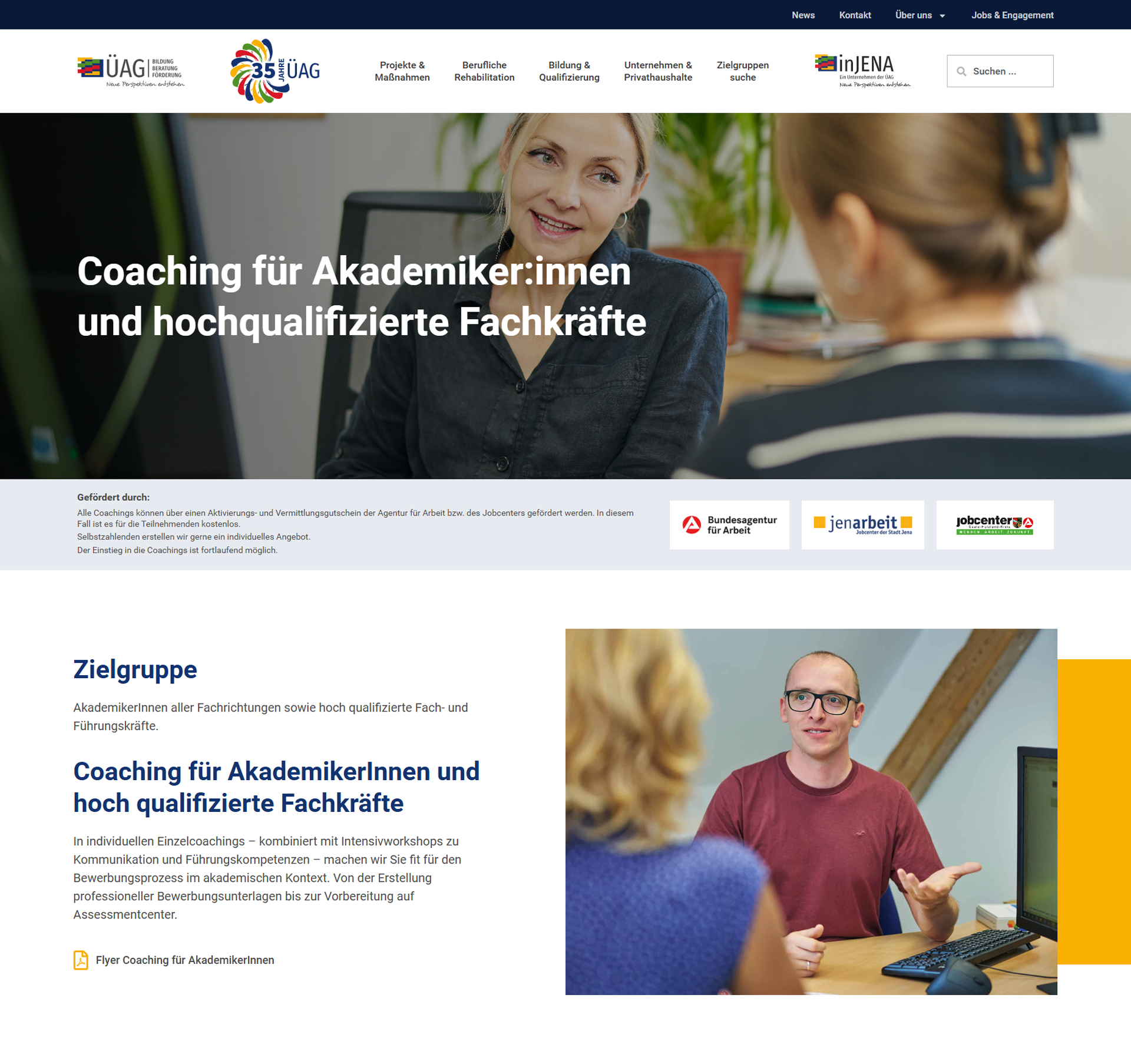 Website-Relaunch für ÜAG Jena: Landingpage Coaching für Akademiker:innen und hochqualifizierte Fachkräfte mit klarer Nutzerführung